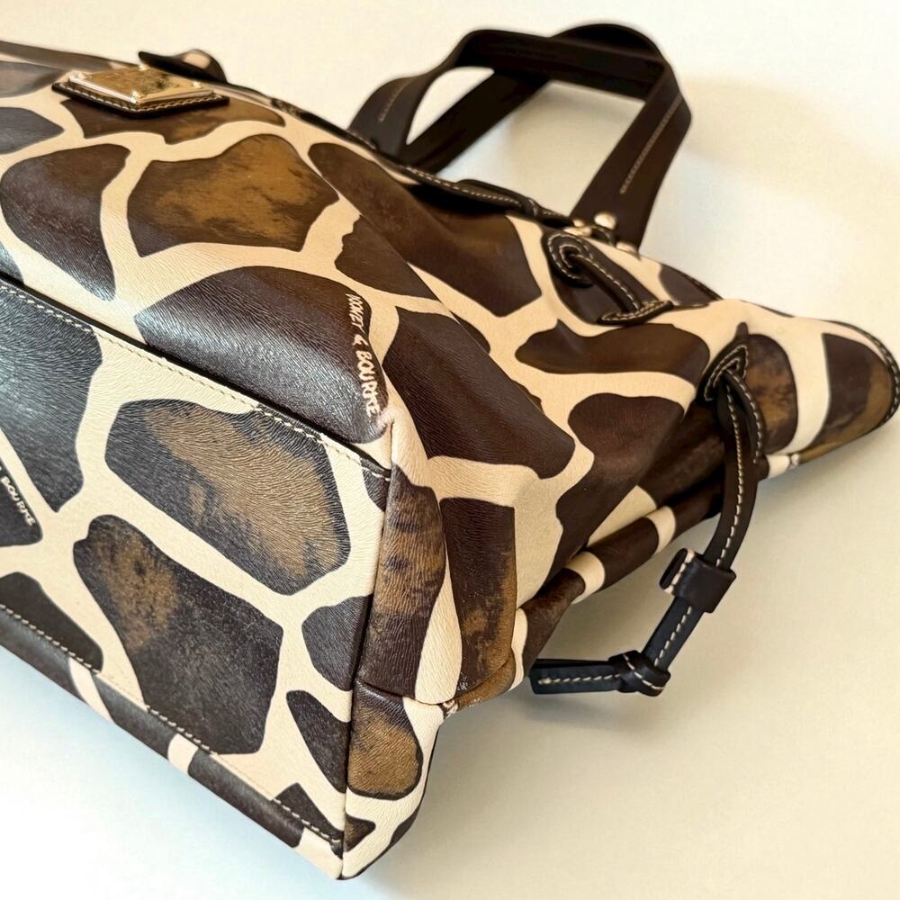Dooney & Bourke Medium Chiara Leather Satchel Handbag Tote Brown Cream Giraffe - Picture 9 of 14